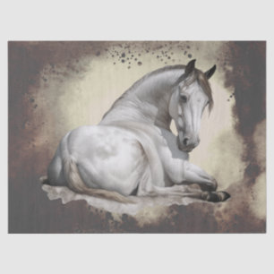 White Grey Horse Watercolor Decoupage Tissue Paper