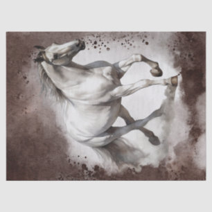 White Grey Horse Watercolor Decoupage Tissue Paper