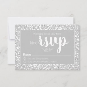 White Grey Informal Diamond Glitter Wedding RSVP Card