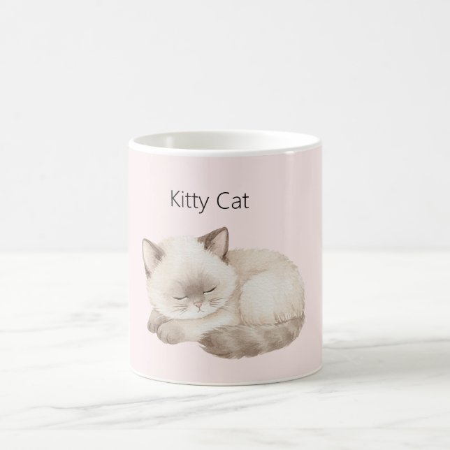 White Grey Kitty Cat Coffee Mug (Center)