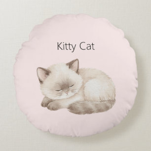 White Grey Kitty Cat Round Pillow