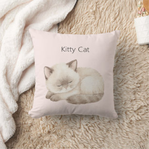 White Grey Kitty Cat Throw Pillow