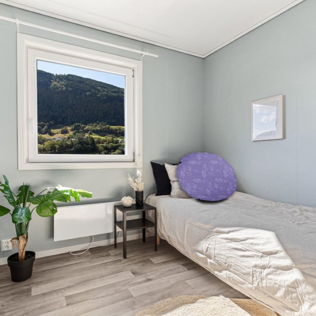 White grey  leaves pattern lavender round pillow (Creator Uploaded)