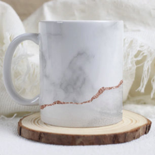 White Grey Marble Agate Rose Gold Glitter  Coffee Mug