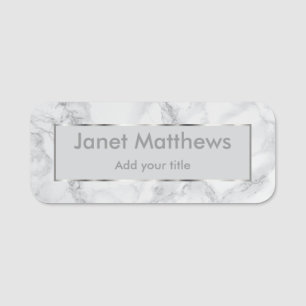 White & Grey Marble and Silver Texture Design Name Tag