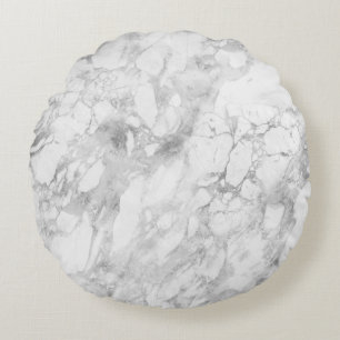 White Grey Marble Classic Elegant Beauty Glitz Round Pillow