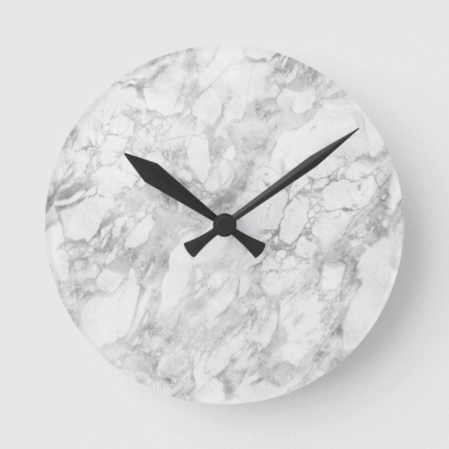 White Grey Marble Classic Elegant Beauty Glitzy Round Clock (Front)
