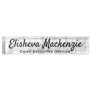 White Grey Marble Desk Name Plate