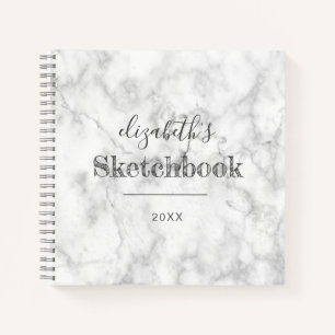 White Grey Marble Personalized Artist's Sketchbook Notebook