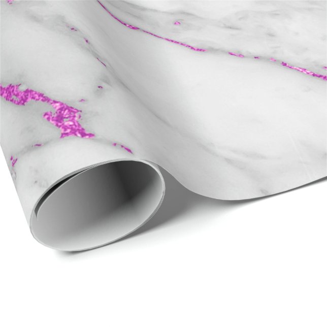 White Grey Marble Shiny Pink Brushes Wrapping Paper (Roll Corner)