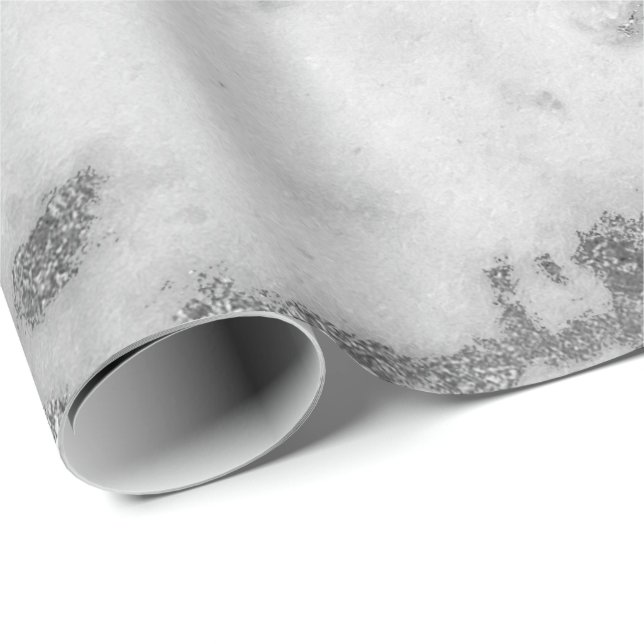 White Grey Marble Silver Carrara Shiny Brushes Wrapping Paper (Roll Corner)