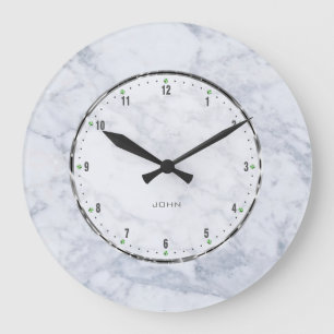 White & Grey Marble Stone Pattern Large Clock