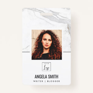 WHITE GREY MARBLE TEXTURE EMPLOYEE PHOTO BARCODE  BADGE
