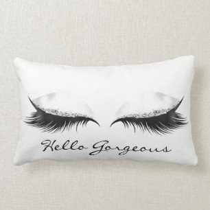 White Grey Metallic Makeup Lashes Hello Gorgeous Lumbar Pillow