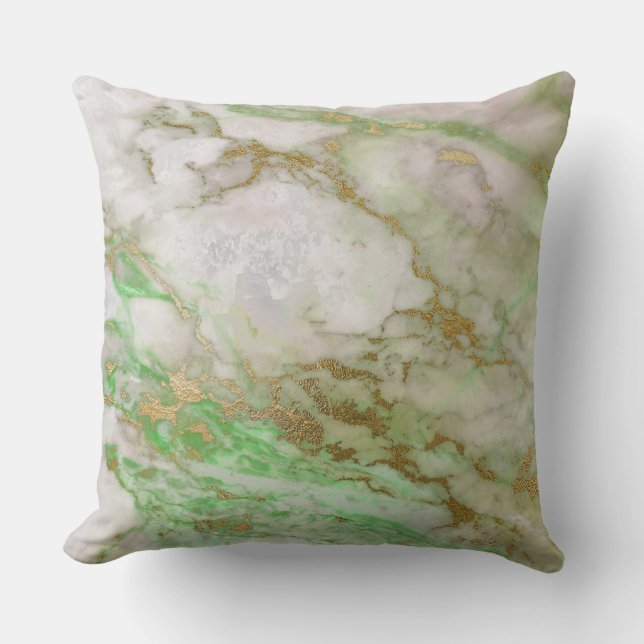 White Grey Mint Silver Gold VIP Brush Marble Throw Pillow (Front)