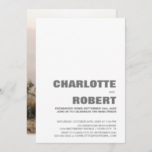 White Grey Modern Photo Wedding Reception Invitation