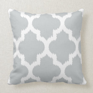 White & Grey Modern Quatrefoil Ikat Pattern Throw Pillow