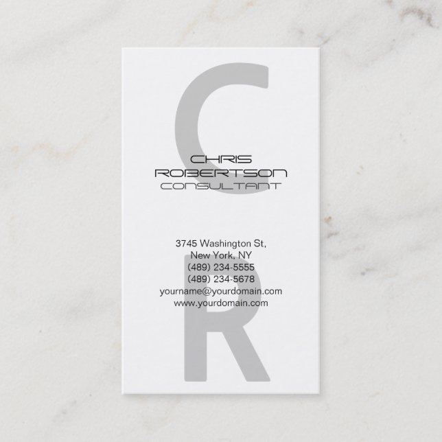 White Grey Monogram Attractive Charm Business Card (Front)