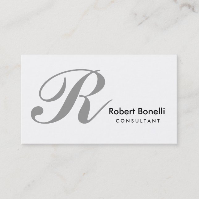 White Grey Monogram Consultant Business Card (Front)