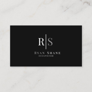 White & Grey Monogram & Name, Black & Silver, Vs 2 Business Card