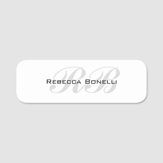 White Grey Monogram Name Initials Plain Stylish Tag (Front)