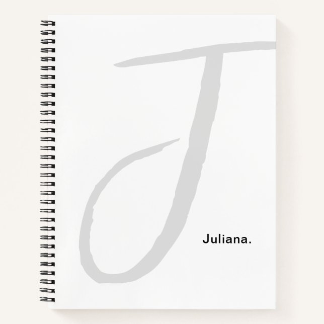 White & Grey Monogram Script Simple Notebook (Front)