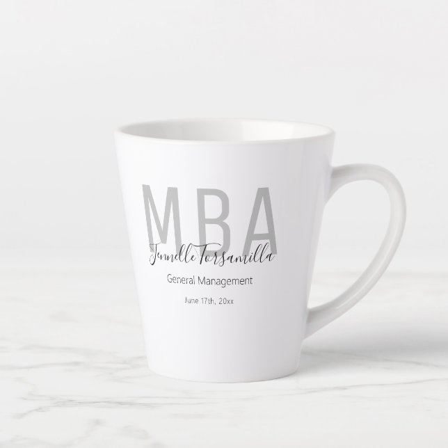 White Grey Name MBA Graduate Latte Mug (Right)