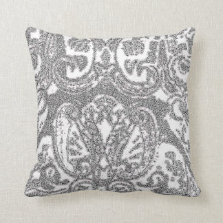 White Grey Paisley Throw Pillow/Coussin Pillow