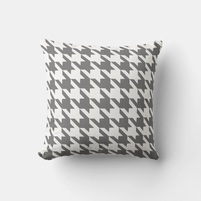 White Grey Pied De Poule Houndstooth Throw Pillow (Front)