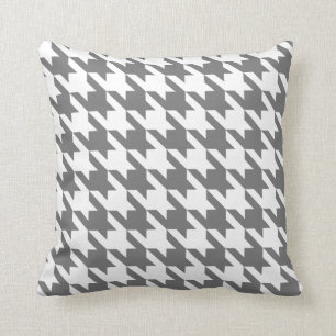 White Grey Pied De Poule Houndstooth Throw Pillow