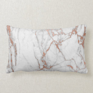 White Grey Pink Rose Brush Powder Glam Marble Lumbar Pillow