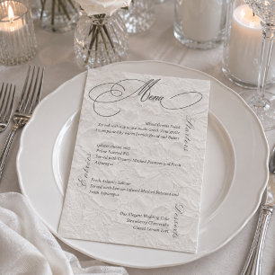White Grey Romantic Floral Wedding Menu Card