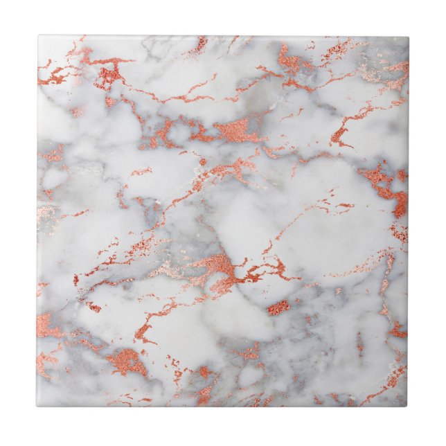 White Grey Rose Gold Marble Trendy Decorative Tile (Front)