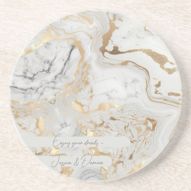 White Grey Sand faux golden Marble texture custom Coaster (Front)
