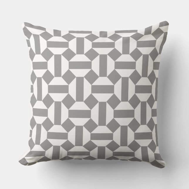 White & Grey Seamless Geometric Pattern Throw Pillow (Front)