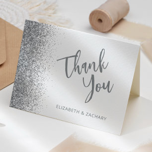 White Grey Silver Glitter Wedding Thank You Card