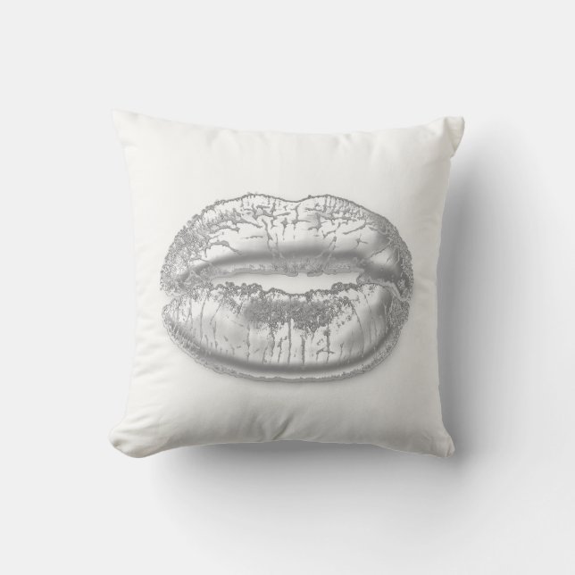 White Grey Silver Kiss Lips Makeup Artist Sparkly Throw Pillow (Front)