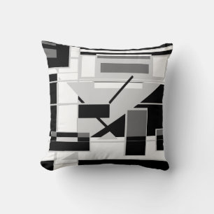 White Grey Slate BlackGeometric Shapes Abstract Throw Pillow