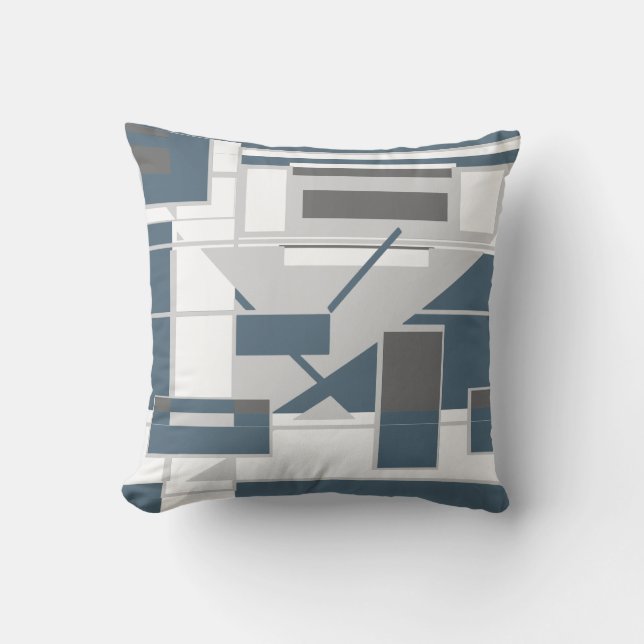 White Grey Slate Blue Geometric Shapes Abstract  Throw Pillow (Front)