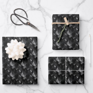 White & Grey Smoke on Black Wrapping Paper Sheet