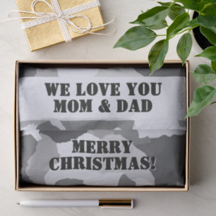 White Grey Snow Camouflage Merry Christmas Tissue Paper