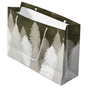 White & Grey Snow-Covered Pine Trees Chalkboard Large Gift Bag