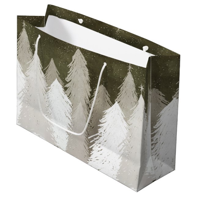 White & Grey Snow-Covered Pine Trees Chalkboard Large Gift Bag (Front Angled)