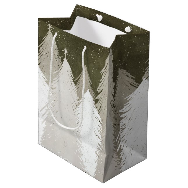 White & Grey Snow-Covered Pine Trees Chalkboard Medium Gift Bag (Front Angled)
