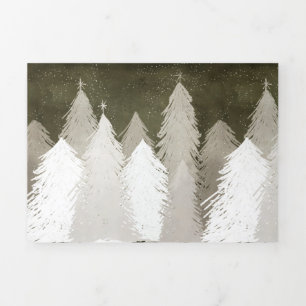 White & Grey Snow-Covered Pine Trees Chalkboard Tri-Fold Holiday Card