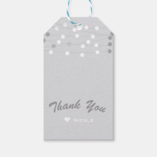 White Grey String Lights Modern Chic Elegant Favou Gift Tags