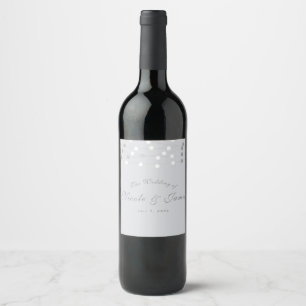 White Grey String Lights Modern Chic Wedding Wine Label