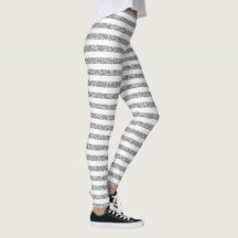 White & Grey Striped with Silver Glitter Leggings