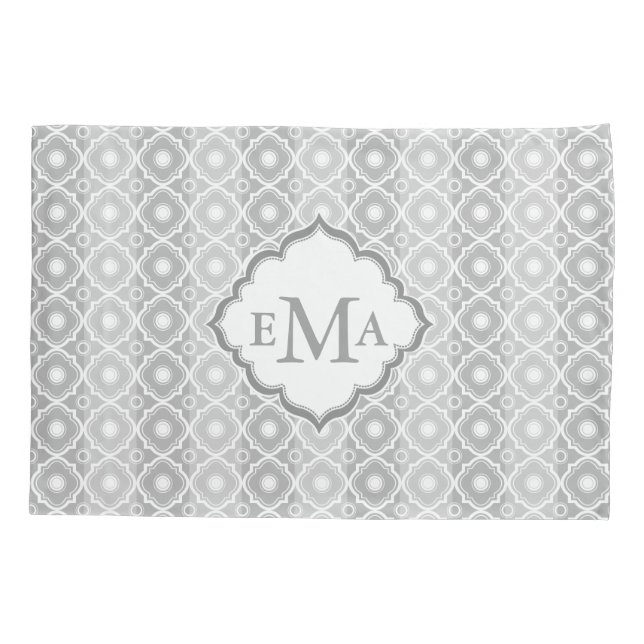 White & Grey Stripes & Quatrefoil Geometric Pillowcase (Back)
