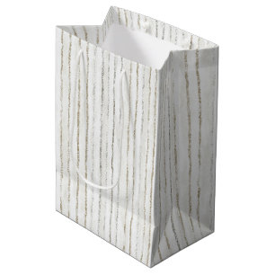 White Grey Stripes Wedding Medium Gift Bag